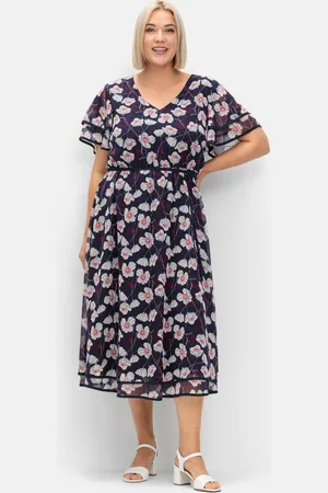 Sheego Chiffonkleid mit Blumendruck und Flügelärmeln, , Gr.40