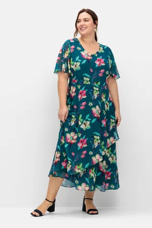 Sheego Chiffonkleid mit Blumenprint und Unterkleid, , Gr.40