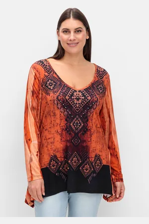 Sheego Langarmshirt im Ethno-Stil, mit Zipfelsaum, , Gr.40