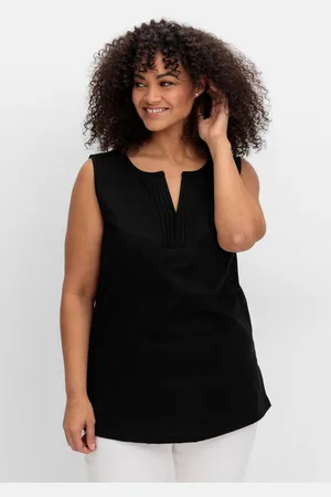 Sheego Tanktop aus Jersey, mit Biesen am Ausschnitt, , Gr.40