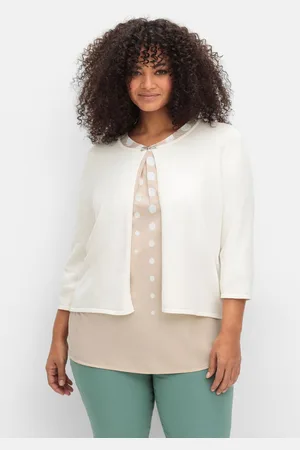 Sheego Kurze Strickjacke mit Zierspange am Ausschnitt, , Gr.40