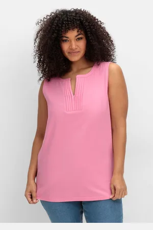 Sheego Tanktop aus Jersey, mit Biesen am Ausschnitt, , Gr.44