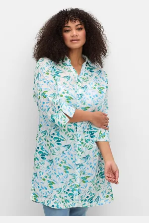 Sheego Longbluse mit Blätterdruck und 3/4-Ärmeln, , Gr.40