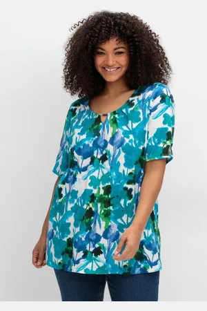 Sheego Shirt mit Blätterprint und Perlen-Detail, , Gr.40/42