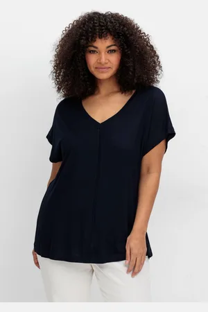 Sheego Shirt mit V-Ausschnitt und Zierpaspel vorn, , Gr.40/42