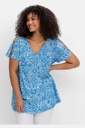 Sheego Ausbrenner-Shirt mit geschlitzten Ärmeln, , Gr.40/42
