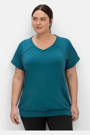 Sheego Funktionsshirt mit V-Ausschnitt und Saumbündchen, , Gr.48/50