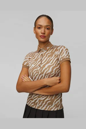 J Lindeberg J.lindeberg Tour Tech Print Polo Technisches Poloshirt Für Damen In Braun Und Weiß