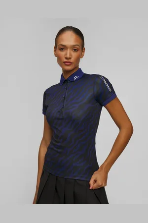 J Lindeberg J.lindeberg Tour Tech Print Polo Technisches Poloshirt Für Damen In Marineblau Und Schwarz