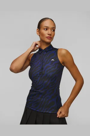 J Lindeberg J.lindeberg Dena Print Sleeveless Top Technisches ärmelloses Damenpolo In Marineblau Und Schwarz