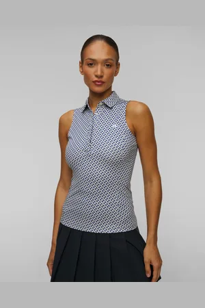 J Lindeberg J.lindeberg Dena Print Sleeveless Top Technisches ärmelloses Damenpolo In Weiß Und Blau