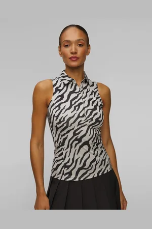 J Lindeberg J.lindeberg Dena Print Sleeveless Top Technisches ärmelloses Damenpolo In Weiß Und Schwarz