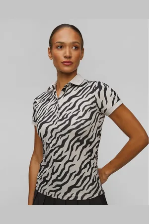 J Lindeberg J.lindeberg Tour Tech Print Polo Technisches Poloshirt Für Damen In Weiß Und Schwarz