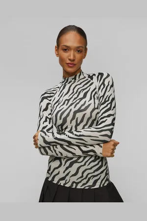 J Lindeberg J.lindeberg Ella Print Compression Top Technisches Langarmshirt Für Damen In Weiß Und Schwarz