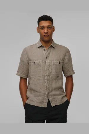 C.P. Company C.p. Company Linen Boxy Short Sleeve Shirt Herren-leinenhemd In Khaki