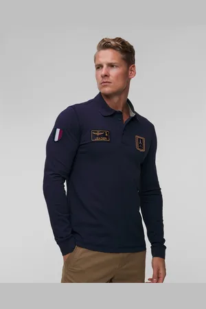 Aeronautica Militare Langarm-polo Für Herren In Marineblau