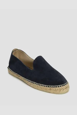 MANEBI Hamptons Flat Espadrilles Herren-espadrilles Aus Wildleder In Marinablau