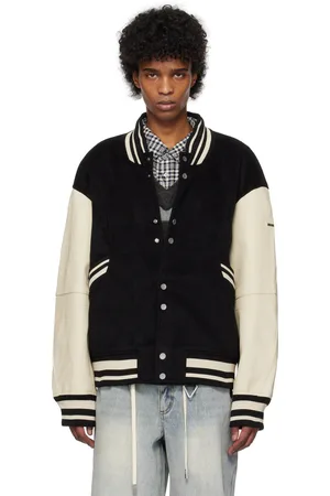 C2H4 Black Curvilinear Varsity Bomber Jacket