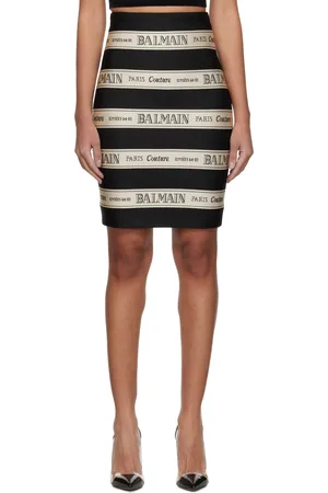 Balmain Black & Off-White Jacquard Miniskirt