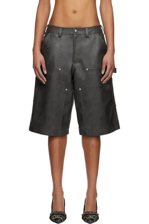 Andersson Bell Gray Double Knee Faux-Leather Shorts