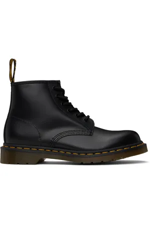 Dr. Martens Black 101 Yellow Stitch Smooth Leather Ankle Boots