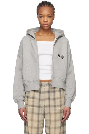 We11 Done Gray Oversized Logo Zip-Up Hoodie
