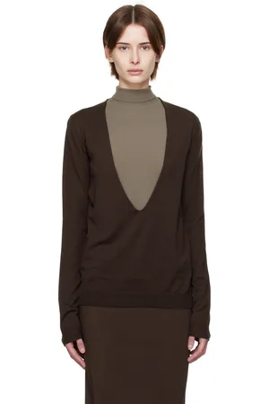 Rick Owens Brown Hollywood Xtreme V Neck Pull Sweater