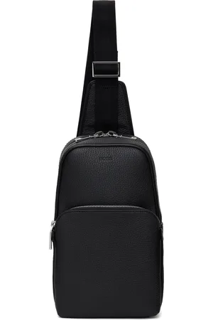 HUGO BOSS Black Grained Leather Single Backpack