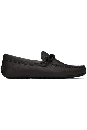 HUGO BOSS Brown Grained Leather Driver Sole Loafers