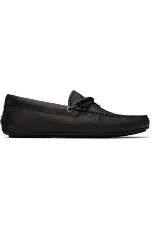 HUGO BOSS Black Grained-Leather Driver Sole Loafers