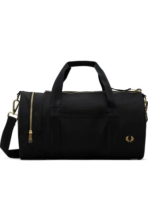 Fred Perry Black Textured Nylon Barrel Duffle Bag