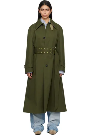 Ami Green Cotton Belted Mac Coat