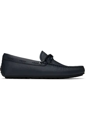 HUGO BOSS Navy Grained Leather Driver Sole Loafers