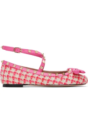 VALENTINO GARAVANI Pink Rockstud Tweed Ballerina Flats
