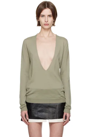 Rick Owens Green Hollywood Xtreme V Neck Pull Sweater