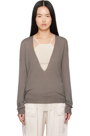 Rick Owens Gray Hollywood Xtreme V Neck Pull Sweater