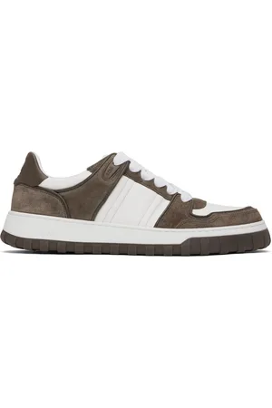 Ami White & Taupe Leather Low Top Walk Sneakers