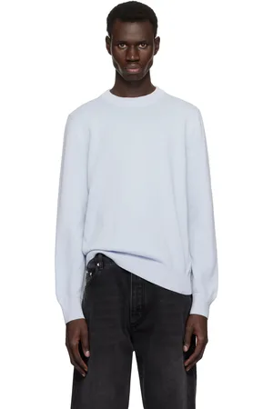 HUGO BOSS Blue Cotton Micro-Structured Sweater