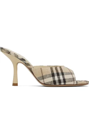 Burberry Beige Check Linen Blend Mews High Mules
