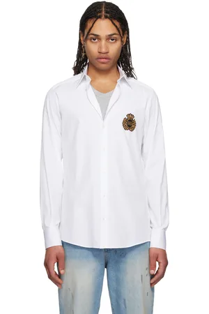 Dolce & Gabbana White Cotton Heraldic Patch Shirt