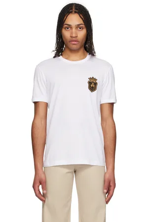 Dolce & Gabbana White Heraldic Patch Cotton T-shirt