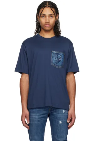 Dolce & Gabbana Navy Breast Pocket & Logo Embroidery Cotton T-shirt