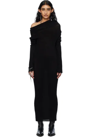 ANN DEMEULEMEESTER Black Barbro Dropped Shoulder Knit Midi Dress