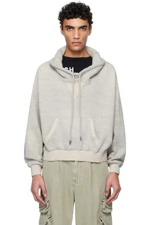 R13 Gray Funnel Neck Cropped Popover Sweatshirt