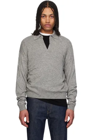 Auralee Gray Knit Skipper Polo