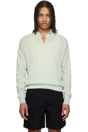 Auralee Green Knit Skipper Polo
