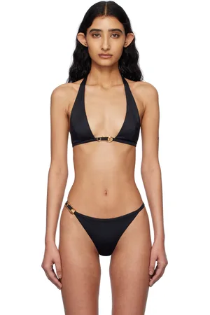 VERSACE Black Safety Pin Bikini Top