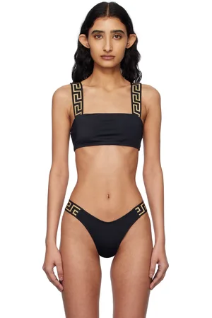 VERSACE Black Greca Border Bikini Top