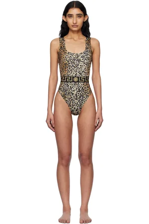 VERSACE Brown & Black Greca Border One-Piece Swimsuit