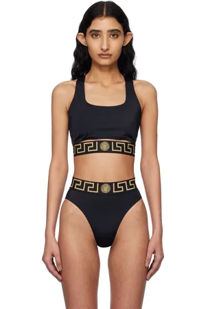 VERSACE Black Greca Border Bikini Top